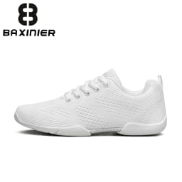 BAXINIER Youth White Lace Up Sneakers Lightweight Breathable Knit Casual Sport Shoes Kids Comfort Daily Walking