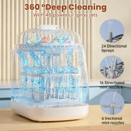 Multi-Function Countertop Infant Bottle Washing Machine with Self-Clean Cycle, Steam Sterilize Dry Store 5 Modes Digital Touch Display, Kmaier Automatic Cleaner with Bonus Detergent Tablets for Newborn Feeding Supplies