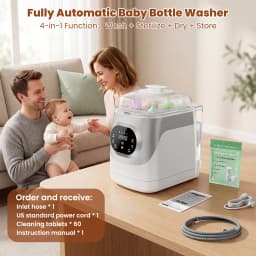 Multi-Function Countertop Infant Bottle Washing Machine with Self-Clean Cycle, Steam Sterilize Dry Store 5 Modes Digital Touch Display, Kmaier Automatic Cleaner with Bonus Detergent Tablets for Newborn Feeding Supplies