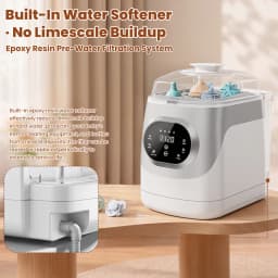 Multi-Function Countertop Infant Bottle Washing Machine with Self-Clean Cycle, Steam Sterilize Dry Store 5 Modes Digital Touch Display, Kmaier Automatic Cleaner with Bonus Detergent Tablets for Newborn Feeding Supplies