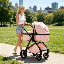 B.Childhood Infant Pushchair Spacious 2 in 1 Stroller Carriage, High View Design, Two-Way Seat, Adjustable Handle Pram for Park Walking