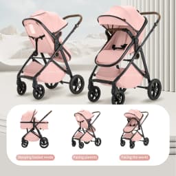 B.Childhood Infant Pushchair Spacious 2 in 1 Stroller Carriage, High View Design, Two-Way Seat, Adjustable Handle Pram for Park Walking