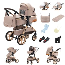High Landscape View Baby Stroller 3-in-1, Luxury Aluminum Frame Portable Travel Carriage, Folding Pram Pushchair for Newborns