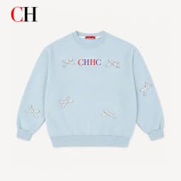 CH Girls Sweatshirt Long Sleeve Bow Applique Crew Neck Pullover Kids Casual Spring Autumn Top Light Blue