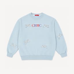 CH Girls Sweatshirt Long Sleeve Bow Applique Crew Neck Pullover Kids Casual Spring Autumn Top Light Blue