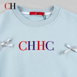 CH Girls Sweatshirt Long Sleeve Bow Applique Crew Neck Pullover Kids Casual Spring Autumn Top Light Blue