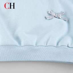 CH Girls Sweatshirt Long Sleeve Bow Applique Crew Neck Pullover Kids Casual Spring Autumn Top Light Blue
