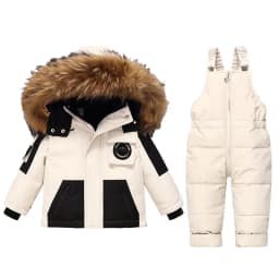 2pcs Set Children Winter Down Jacket and Jumpsuit for Baby Thicken Jacket for Girls Ski Suit Warm Real Fur Collar Boys Snowsuit