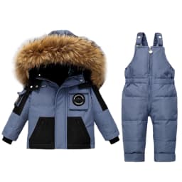 2pcs Set Children Winter Down Jacket and Jumpsuit for Baby Thicken Jacket for Girls Ski Suit Warm Real Fur Collar Boys Snowsuit