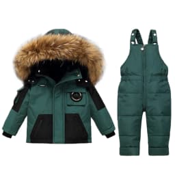 2pcs Set Children Winter Down Jacket and Jumpsuit for Baby Thicken Jacket for Girls Ski Suit Warm Real Fur Collar Boys Snowsuit