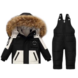 2pcs Set Children Winter Down Jacket and Jumpsuit for Baby Thicken Jacket for Girls Ski Suit Warm Real Fur Collar Boys Snowsuit