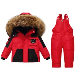 2pcs Set Children Winter Down Jacket and Jumpsuit for Baby Thicken Jacket for Girls Ski Suit Warm Real Fur Collar Boys Snowsuit