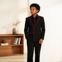 Luxury Piping Detail Double Breasted Boys Wedding Suit 2 Pieces Kids Tuxedo Separates Set Child Outfit for Birthday Party