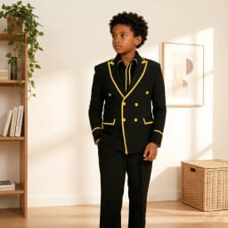 Luxury Piping Detail Double Breasted Boys Wedding Suit 2 Pieces Kids Tuxedo Separates Set Child Outfit for Birthday Party