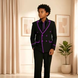 Luxury Piping Detail Double Breasted Boys Wedding Suit 2 Pieces Kids Tuxedo Separates Set Child Outfit for Birthday Party
