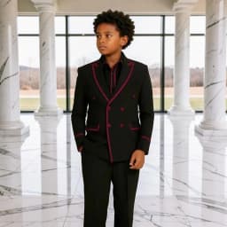 Luxury Piping Detail Double Breasted Boys Wedding Suit 2 Pieces Kids Tuxedo Separates Set Child Outfit for Birthday Party