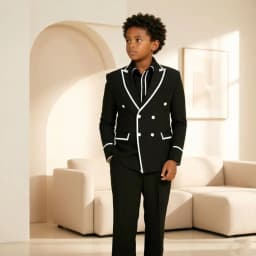 Luxury Piping Detail Double Breasted Boys Wedding Suit 2 Pieces Kids Tuxedo Separates Set Child Outfit for Birthday Party