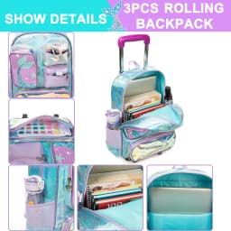 Mochila con ruedas de sirena para niñas, mochila con ruedas para estudiantes de primaria, bolsa escolar con lonchera y estuche