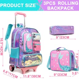 Mochila con ruedas de sirena para niñas, mochila con ruedas para estudiantes de primaria, bolsa escolar con lonchera y estuche