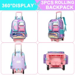 Mochila con ruedas de sirena para niñas, mochila con ruedas para estudiantes de primaria, bolsa escolar con lonchera y estuche