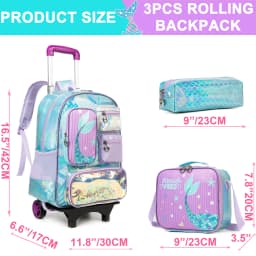 Mochila con ruedas de sirena para niñas, mochila con ruedas para estudiantes de primaria, bolsa escolar con lonchera y estuche