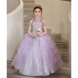 2026 Purple Kids Formal Girls Princess Gown Children PianoGirl Evening Costume Performance Elegant Host Dress Wedding Flower