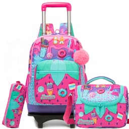 Rolling Backpack for Kids Girls Rolling Backpack for School Backpacks with Wheels for Kids 8-12 Leopard Print Love Roller Backpa