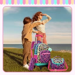 Rolling Backpack for Kids Girls Rolling Backpack for School Backpacks with Wheels for Kids 8-12 Leopard Print Love Roller Backpa