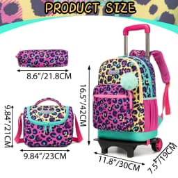 Rolling Backpack for Kids Girls Rolling Backpack for School Backpacks with Wheels for Kids 8-12 Leopard Print Love Roller Backpa