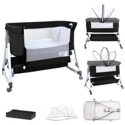 Baby Co-sleeping Crib, 2-in-1, with Mosquito Net, Height-Adjustable Bedside Crib, with Wheels and Rocking Function, for Ages 0–36 Months, 80 X 40 X 100–116 cm