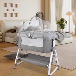 Baby Co-sleeping Crib, 2-in-1, with Mosquito Net, Height-Adjustable Bedside Crib, with Wheels and Rocking Function, for Ages 0–36 Months, 80 X 40 X 100–116 cm