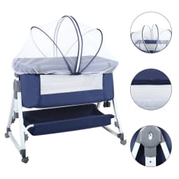 Baby Co-sleeping Crib, 2-in-1, with Mosquito Net, Height-Adjustable Bedside Crib, with Wheels and Rocking Function, for Ages 0–36 Months, 80 X 40 X 100–116 cm