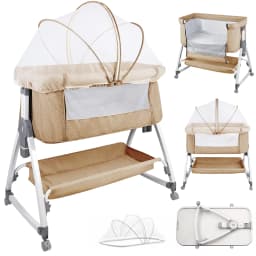 Baby Co-sleeping Crib, 2-in-1, with Mosquito Net, Height-Adjustable Bedside Crib, with Wheels and Rocking Function, for Ages 0–36 Months, 80 X 40 X 100–116 cm
