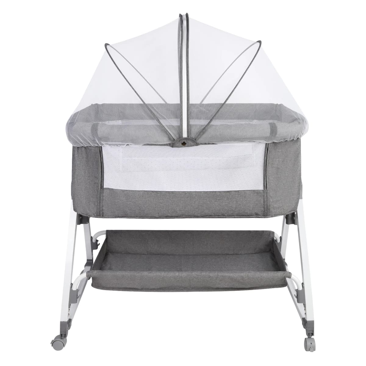 Baby Co-sleeping Crib, 2-in-1, with Mosquito Net, Height-Adjustable Bedside Crib, with Wheels and Rocking Function, for Ages 0–36 Months, 80 X 40 X 100–116 cm