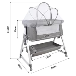 Baby Co-sleeping Crib, 2-in-1, with Mosquito Net, Height-Adjustable Bedside Crib, with Wheels and Rocking Function, for Ages 0–36 Months, 80 X 40 X 100–116 cm