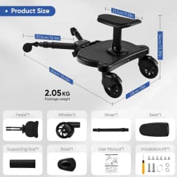 Stroller Board Buggy Board With Wheel For Riding, Sitting & Standing Pram Board, Stroller Adapter, 25kg Load, For 2-6 Years Second Child