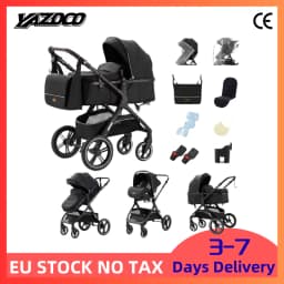 New Arrival Modern Deluxe 3 In 1 Newborn Stroller Reversible Seat Elevated Landscape Large Space Collapsible Stable Frame All Season Anti-Shock Infant Carriage Multi-scene Use For Home Rest Outdoor Travel Daily Stroll With Baby Safety Seat