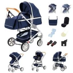 New Arrival Modern Deluxe 3 In 1 Newborn Stroller Reversible Seat Elevated Landscape Large Space Collapsible Stable Frame All Season Anti-Shock Infant Carriage Multi-scene Use For Home Rest Outdoor Travel Daily Stroll With Baby Safety Seat