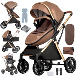 3 in 1 Stroller Baby Stroller Baby Car Luxury High Quality High Landscape Lightweight Portable Foldable Travel Pram Multi Functional Stroller with Baby Car Seat Mattress and Storage Bag Fashion Casual Shopping Cart 