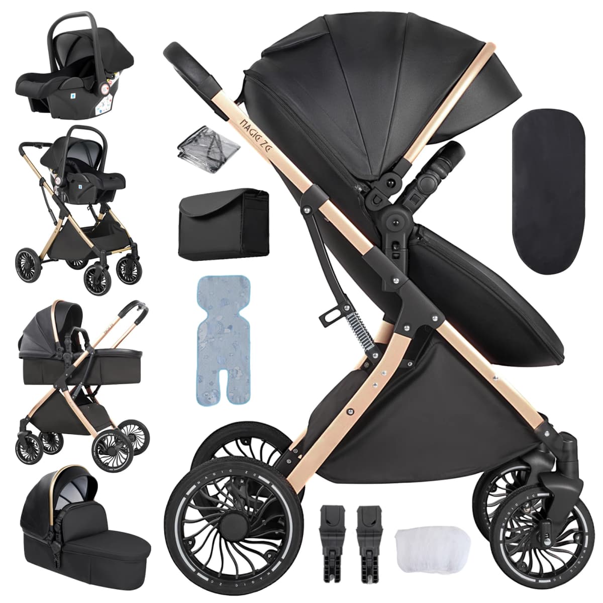 3 in 1 Stroller Baby Stroller Baby Car Luxury High Quality High Landscape Lightweight Portable Foldable Travel Pram Multi Functional Stroller with Baby Car Seat Mattress and Storage Bag Fashion Casual Shopping Cart 