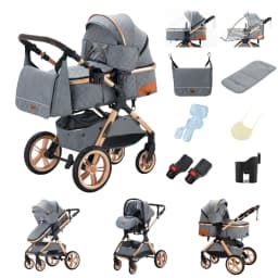 3‑In‑1 High Seat Adjustable Baby Stroller Package, Summer Cool Air‑Permeable Fabric, Ultra‑Light Aerospace Aluminum Frame, With Infant Safety Car Seat, Collapsible Lightweight Travel Pushchair