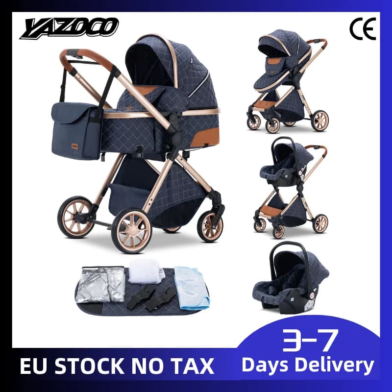 3‑in‑1 Luxurious Elevated‑View Baby Stroller with Infant Car Seat, Portable Folding Travel Pram, Aluminum Frame, Breathable Mesh Seat, Multi‑Position Reclining for Newborns