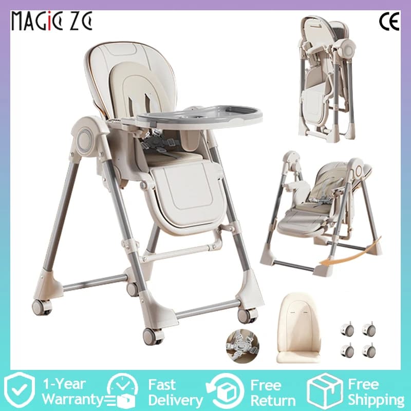 Convertible Baby Swing Chair High Chair 2 in 1 Toddler Feeding Chair, Transformable Swing Function for Baby Relaxing and Eating, Adjustable Height Design, Detachable Food Tray, Safety Harness, Comfortable Infant Chair for Home Use