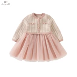 Dave Bella Children's Fake Two piece Dress Autumn Charm Gentle Cute Girls' Pink Mesh Princess Dress Party Outdoor DB3253125