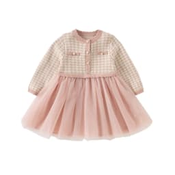 Dave Bella Children's Fake Two piece Dress Autumn Charm Gentle Cute Girls' Pink Mesh Princess Dress Party Outdoor DB3253125
