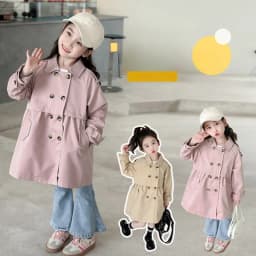 2025 Spring Autumn New 2 3 4 5 6 7 8 9 10 12 Years Children Outerwear Coats Baby Kids Girls Medium Long Slim Waist Trench Jacket