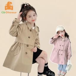 2025 Spring Autumn New 2 3 4 5 6 7 8 9 10 12 Years Children Outerwear Coats Baby Kids Girls Medium Long Slim Waist Trench Jacket