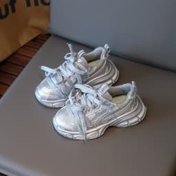 Spring Autumn Girl's Mesh Chunky Sneakers Silver Children's School Sports Shoes Breathable Fashion Kids Running Sneakers Trend