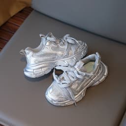 Spring Autumn Girl's Mesh Chunky Sneakers Silver Children's School Sports Shoes Breathable Fashion Kids Running Sneakers Trend