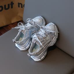 Spring Autumn Girl's Mesh Chunky Sneakers Silver Children's School Sports Shoes Breathable Fashion Kids Running Sneakers Trend